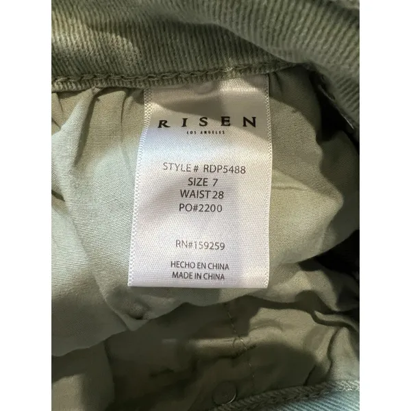 Risen Jeans Sage Green High Rise Wide Leg Cargo Pants Size 7/28 Raw Hem Boho‎ - Image 6