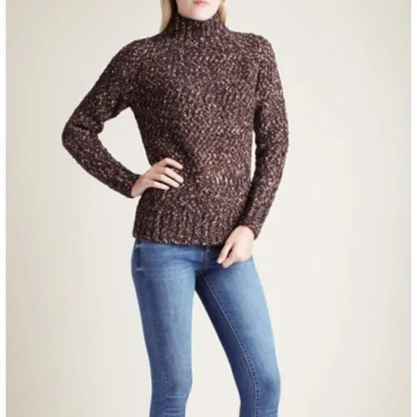 Kensie Brown Marled Mock Neck Boucle Knit Sweater Size Small NEW - Image 5