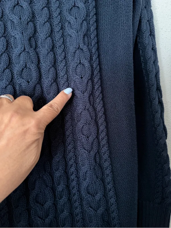 ⁠L.L. Bean 100% Cotton Cable Knit Long Button Front Cardigan Sweater Navy M REG⁠ - Image 6