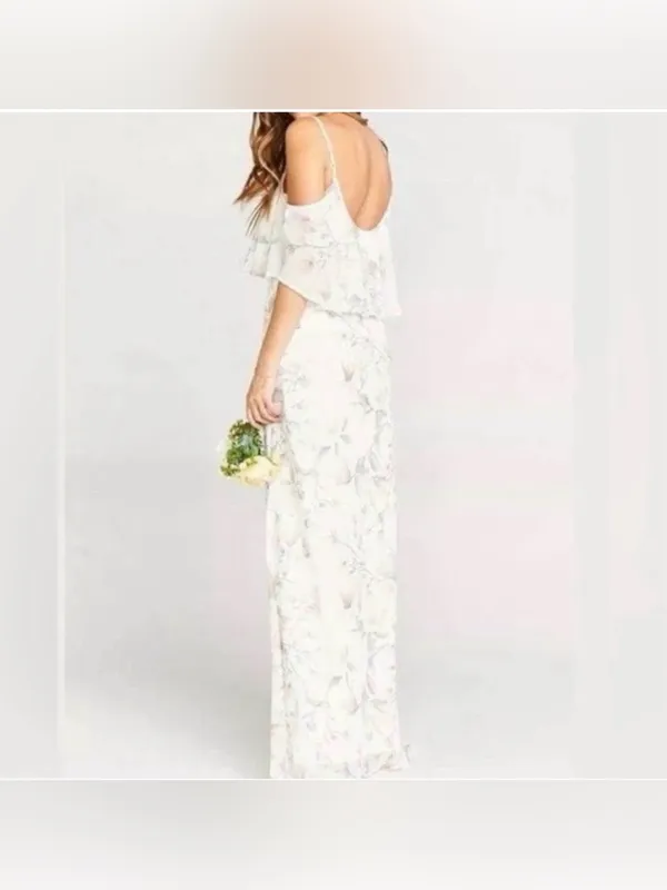 Show Me Your MuMu White Floral Cold-Shoulder Maxi Dress Size S - Image 2