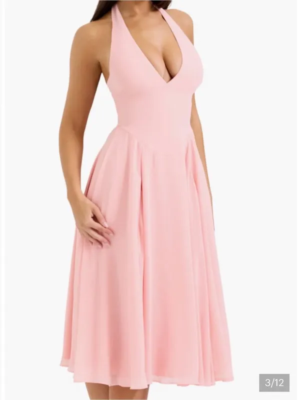 HOUSE OF CB Solada Floral Halter Midi Sundress Small A/C, PEACH PEARL - Image 3