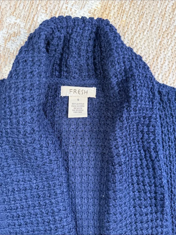 fresh Navy Open-Front Knit Cardigan with Tie Cuffs - Image 2