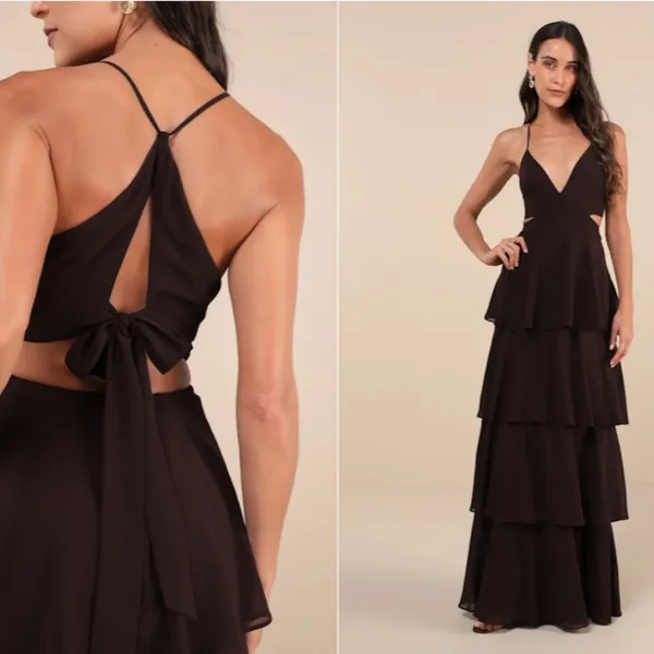 LULUS Prom Wedding Bridesmaid Sexy Tiered Ruffles Elegant Flowy Maxi Dress - Image 3