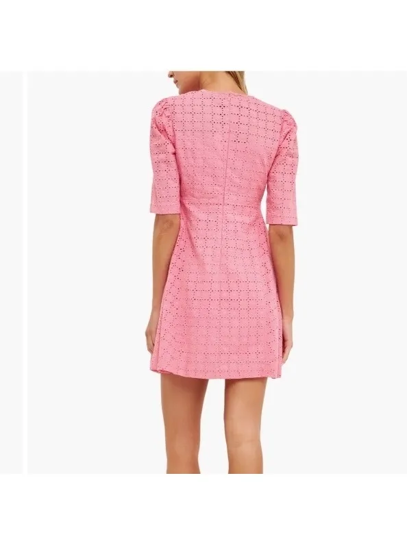 NWT English Factory Broderie Lace Puff Sleeve Mini Dress in Pink Women’s Medium - Image 16