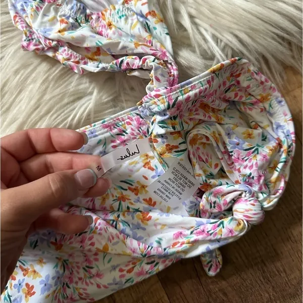 LULU’S Poolside To Side Ivory Floral Print Tie Front Bikini Top - Image 6