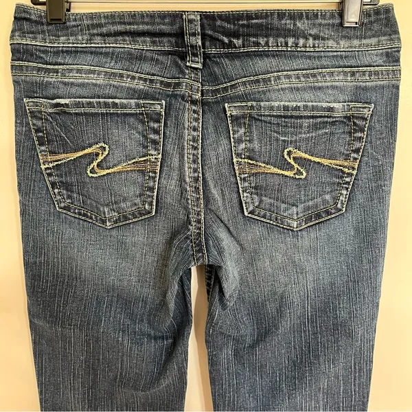 Silver Aiko Bootcut Jeans Women’s Size 28x31 Thick Stitch Dark‎ Denim Low Rise - Image 13