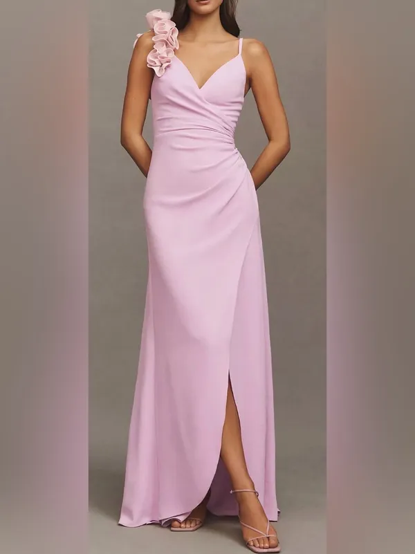 Dress The Population Camelia Ruffle-Shoulder V Neck Crepe Maxi Dress sz L - Image 2