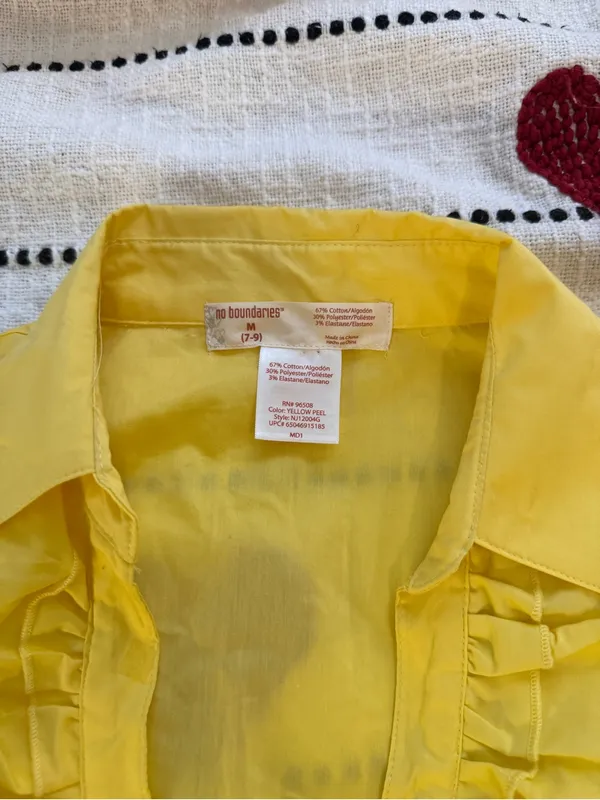 Free People TUSCANY YEAR 2000s SUMMER Yellow Ruffle-Front Short Sleeve Blouse - Image 3