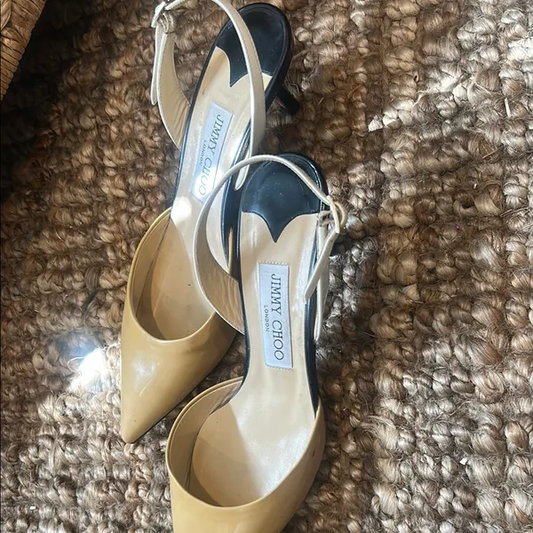 Jimmy Choo Cream Multi-Toned Patent Leather Slingback Heels Size 37.5 - Image 4
