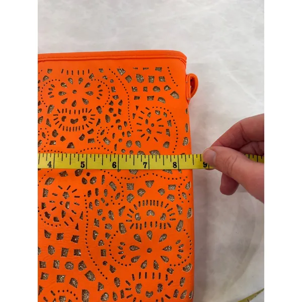 Olivia Miller Neon Orange Laser Cut‎ Glitter Crossbody Bag Womens Floral Small - Image 11