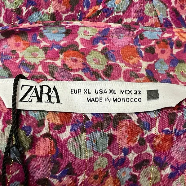 Zara Women's Pink Floral Sleeveless Tie Waist Sheer Halter A-line Mini Dress XL - Image 4