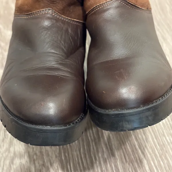 La Canadienne Brown Leather Suede Shearling Foldable Cuff Winter Boots 7 Cozy - Image 6