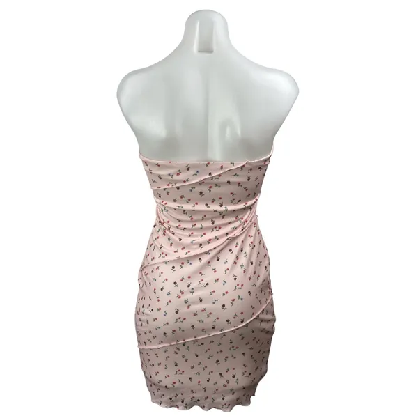 Princess Polly Pink Floral Sleeveless Strapless Bandeau Mini Bodycon Dress Sz 4 - Image 3