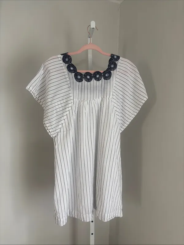 Madewell Embroidered Butterfly Dress Navy and White Stripe Cotton Mini Sz XXS - Image 5