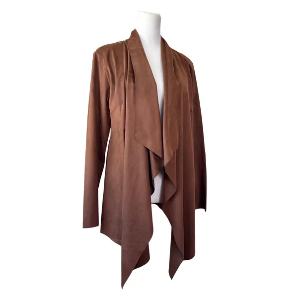 Soft Surroundings Chocolate Brown Faux Suede Lightweight Open Front Jacket - Image 4