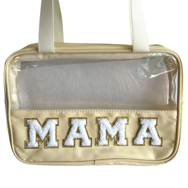 Preppy Clear MAMA Makeup Bag Large Travel Cosmetic Tote Chenille Patch NEW - Image 2