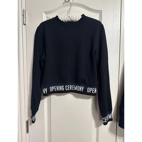 Opening Ceremony Cropped Logo Pullover Sweatshirt Minimalist Capsule Preppy - Image 3