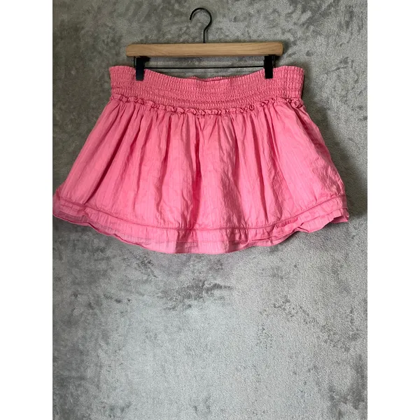 Vintage Abercrombie & Fitch Pink Smocked Mini Skirt Large Cotton Ruffle Y2K Boho - Image 3