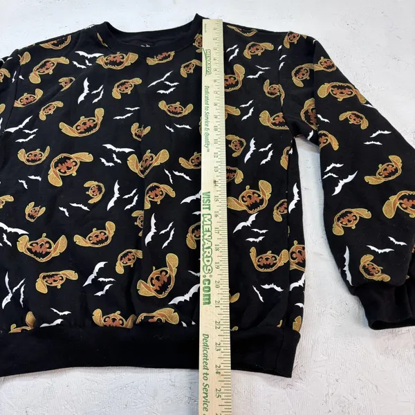 Disney Stitch Black Pumpkin Jack o lantern Bat Sweatshirt Halloween M(7-9) - Image 13
