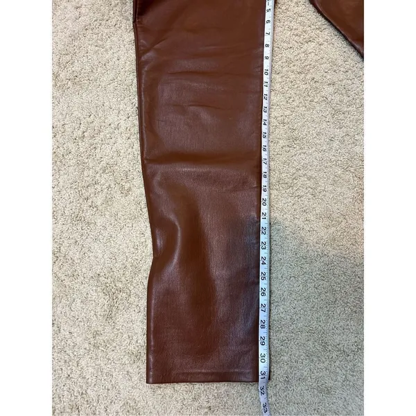 Wilfred Free Aritzia Vegan Leather Pants High Waist Straight Leg Brown‎ Trousers - Image 6