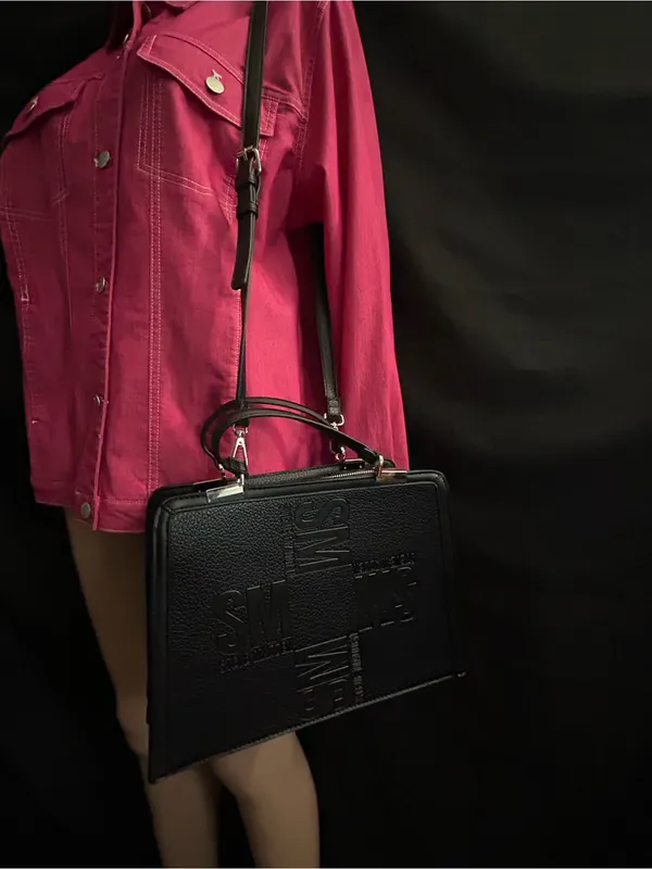 Steve Madden Black Embossed SM Box Shoulder HandBag - Image 3