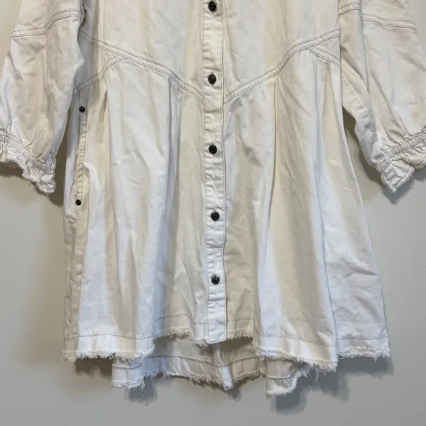 NWOT Free People Hannah Denim White Mini Dress Size Large Long Sleeve - Image 5