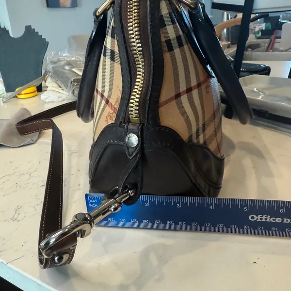 Burberry EUC Classic Check Bowling Bag with Dark Brown Leather Trim Comes w/COA - Image 7
