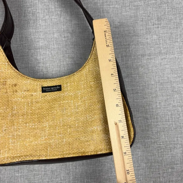 Kate Spade New York Shoulder Bag Womens Small Tan Raffia Leather Woven Zip - Image 5