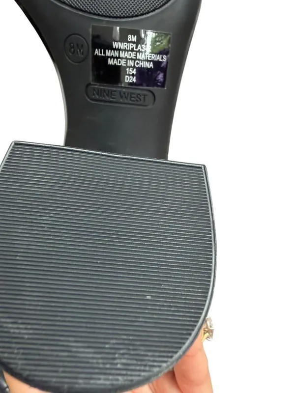 NINE WEST Patent Block Black Sandals Heels Size 8 - Image 2