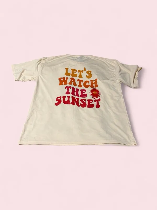 SHEIN Cream Short Sleeve Tee with Sunset Chest Graphic - Image 2