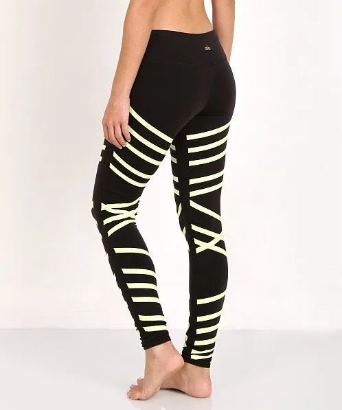 ALO Yoga Airbrush Glow In the Dark Stripe Bandage Legging Black Size Medium - Image 2