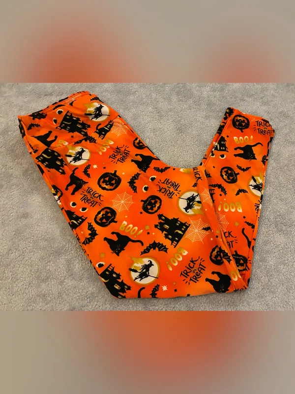 Women’s Terra & Sky Brand Halloween Orange Printed Leggings Size 1X - Image 7