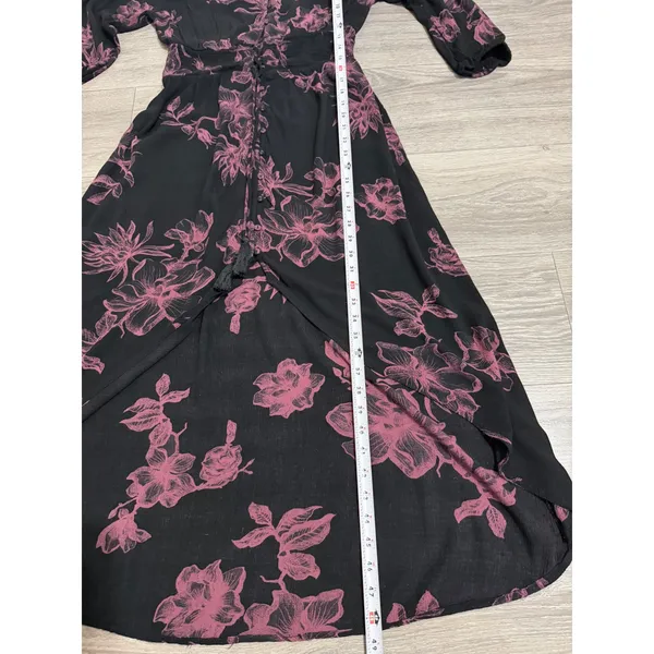 Whimsical‎ American Rag Midi Dress S Black Pink Floral Smocked Waist High-Low - Image 10