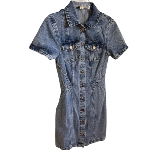 Pilcro Anthropologie Short-Sleeve Denim Button-Front Mini Dress 4 - Image 3