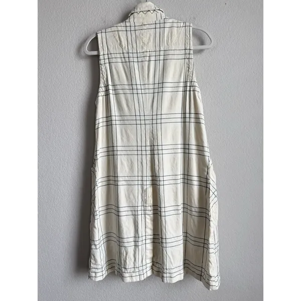 Maeve Anthropologie Long Linen Plaid Duster Vest Ivory Windowpane Academia‎ Sz 4 - Image 7