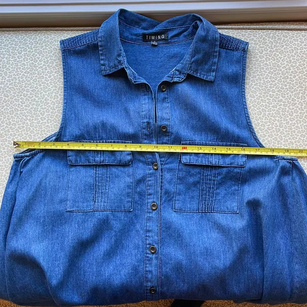 Timing Short Sleeveless Denim Swing Dress with 2 front pockets - Image 9