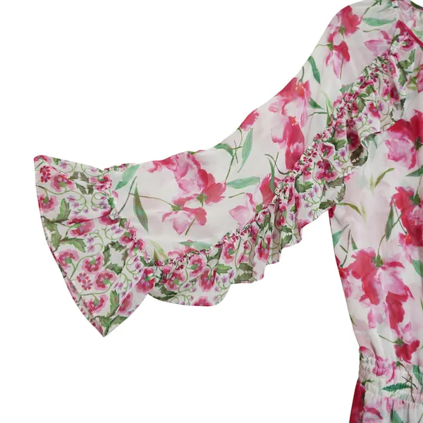 MISA Los Angeles Size Medium Pink Floral‎ Ruffle Mini Dress Smocked Waist Girly - Image 3