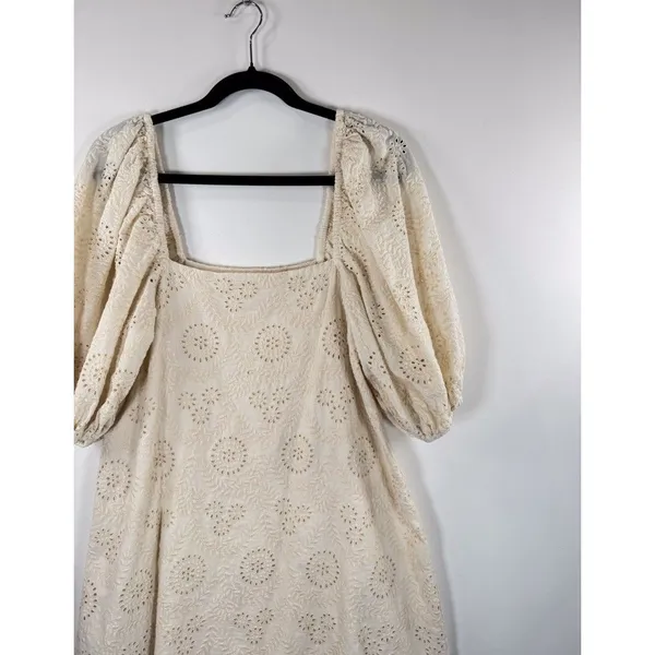 Jen's Pirate Booty Womens Dress Beige Mini Eyelet Puffed Babydoll A Line Small - Image 5