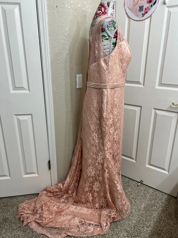 NWT Hebeos Blush Pink Lace V-Neck Prom Dress Gown - Image 3