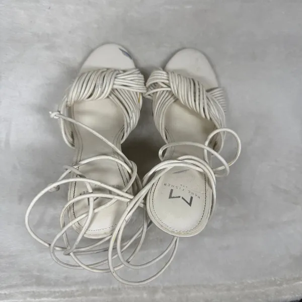 Marc Fisher LTD White‎ Leather Lace Up Strappy Stiletto Heels Knotted Sandals 8 - Image 10