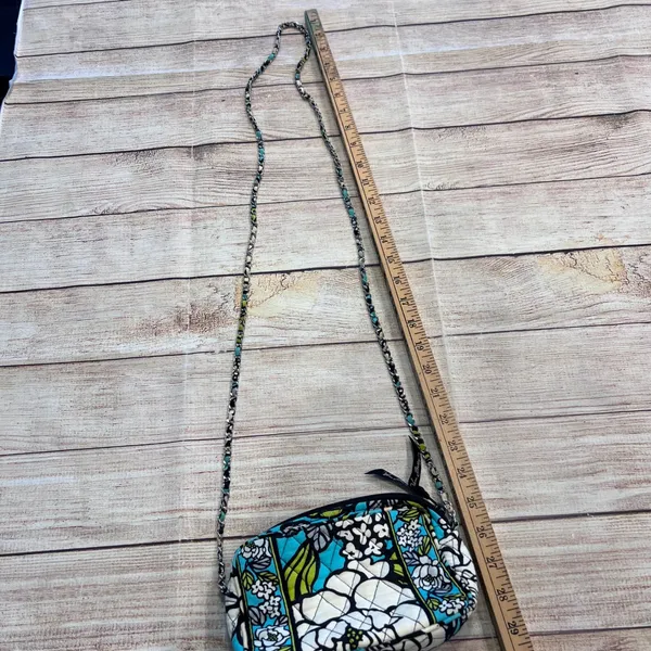 Vera Bradley Floral Quilted Cotton Mini Crossbody Bag Blue White Chain Strap - Image 6
