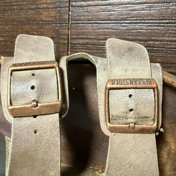 Birkenstock Arizona Two Strap Buckle Sandals Taupe Metallic Slides Womens 35 - Image 6