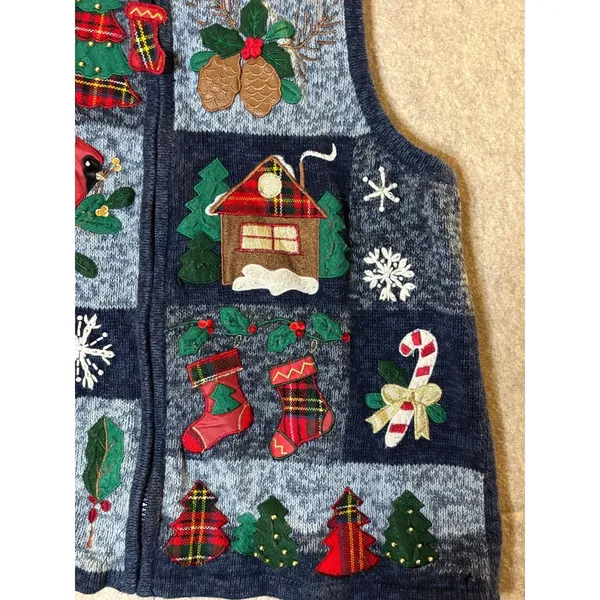Vintage Heirloom Collectibles Christmas Sweater Vest M Patchwork Grandma Novelty - Image 3