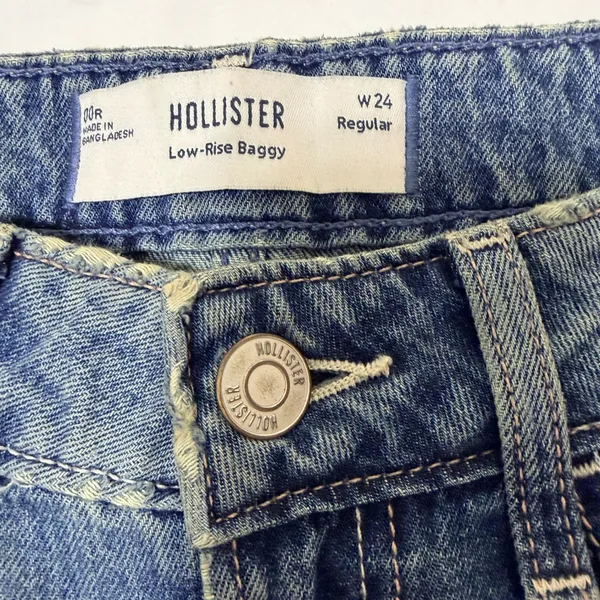 Hollister Low-Rise Baggy Jeans Womens 00R W24 Regular Blue Denim 100% Cotton - Image 3