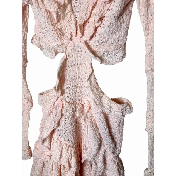 SABO Pink Eyelet Cutout Ruffle Mini Dress Long Sleeve Size 2 - Image 6