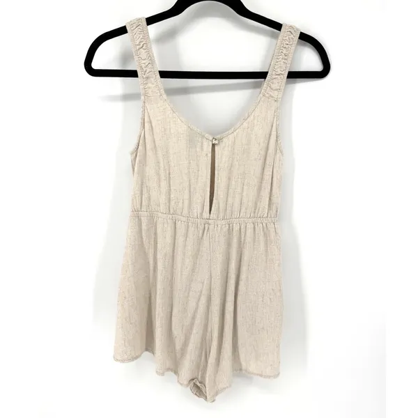 Princess Polly Romper Sleeveless Boho Size 4 Oatmeal Beige Smocked Strap Keyhole - Image 6