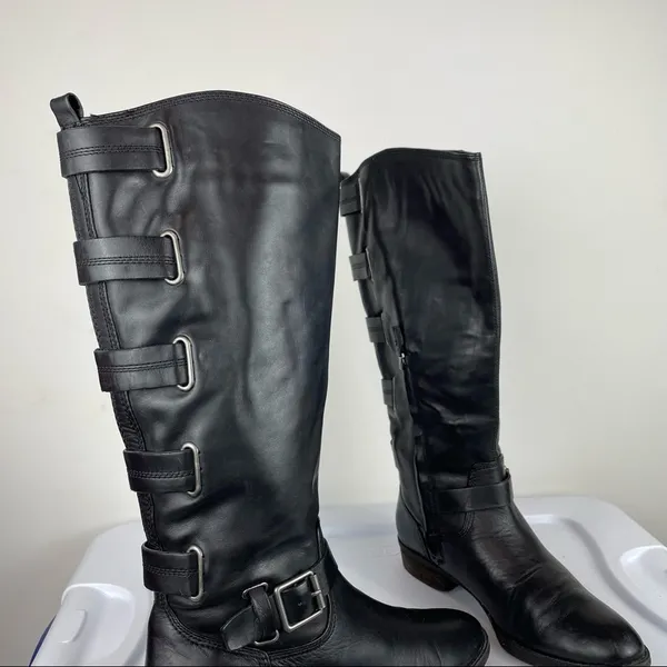 Arturo Chiang Women's Sz 8 Elsie Black Leather Riding Boots Moto Boho Tall - Image 5