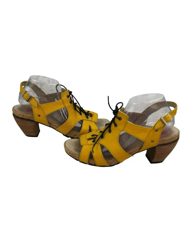 -Wolky Fancy Me Lion Comfort Sandals Womens 42 Yellow Leather Lace Open Toe Heel - Image 8