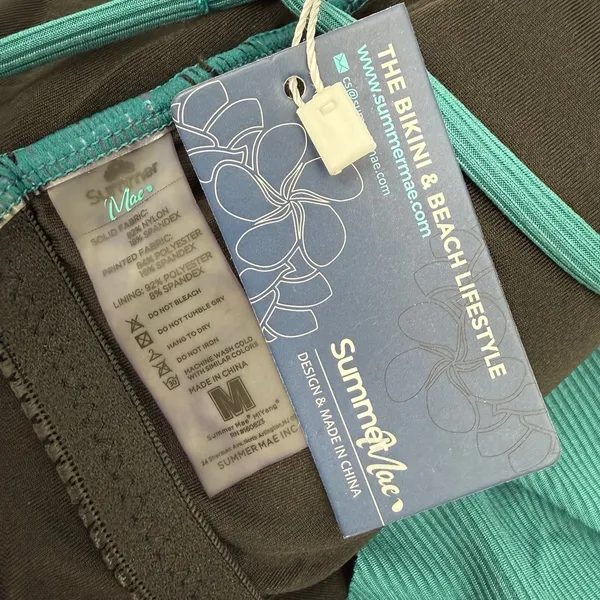 Summer Mae Maternity Swimsuit SZ Medium One Piece Teal Rib Ruffle V Neck NWT - Image 3