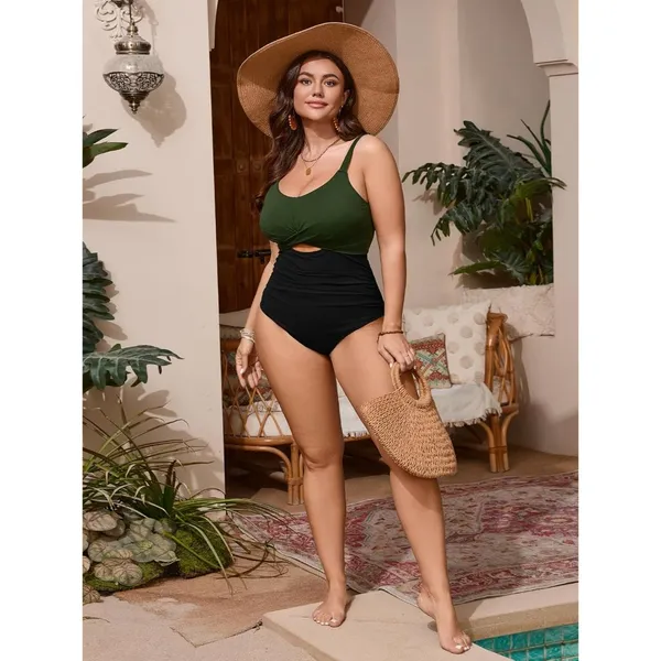 Women's Plus Size One Piece Swimsuit Bathing Suit Tummy Control Cutout Front NEW - Image 6
